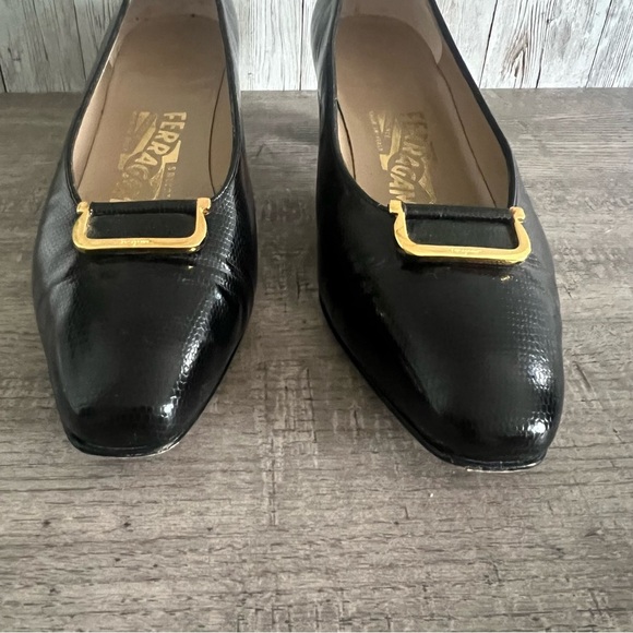 Salvatore Ferragamo Black Heels with Gold Accent 6.5 - Picture 3 of 9